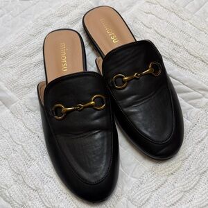 Minorsu Black Buckle Mules size 8